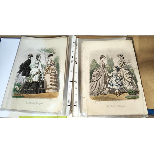 58 - A group of 22 19th century hand coloured fashion plates, a similar selection of 28 bird prints, unfr... 