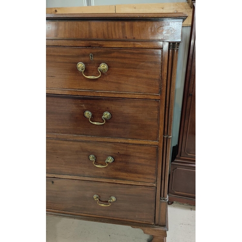 915 - A large inlaid mahogany chest of three long two short drawers, shell inlay, brass swan neck handles,... 