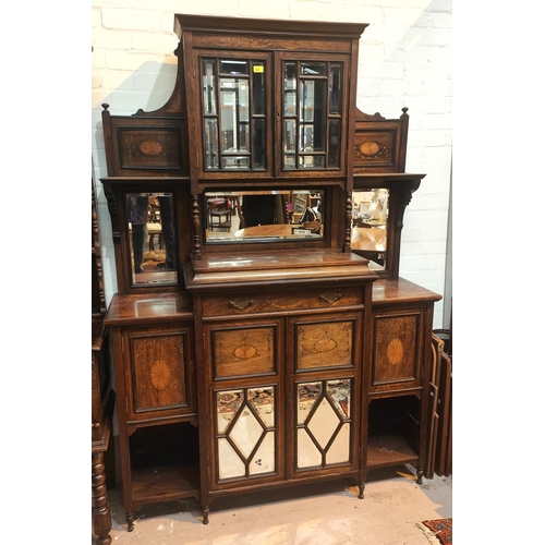 928 - A 19th century full height rosewood side cabinet with mirror back and extensive marquetry inlay, the... 