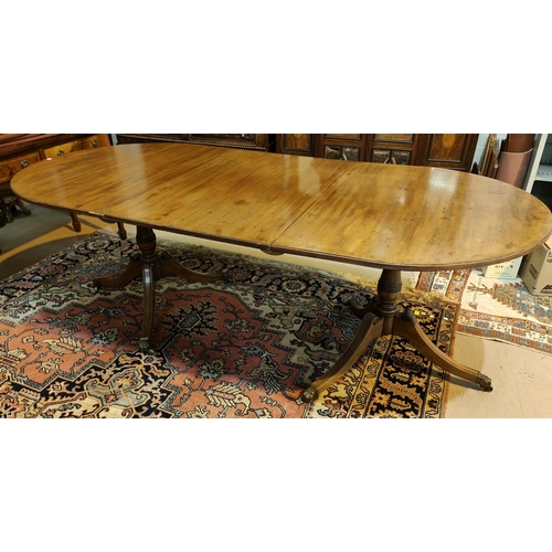 941 - A Regency style mahogany dining suite comprising extending twin pedestal table and 8 (7+ 1) chairs