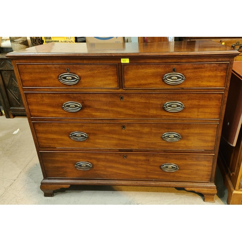 942 - A Georgian mahogany chest of 3 long and 2 short drawers, on bracket feet