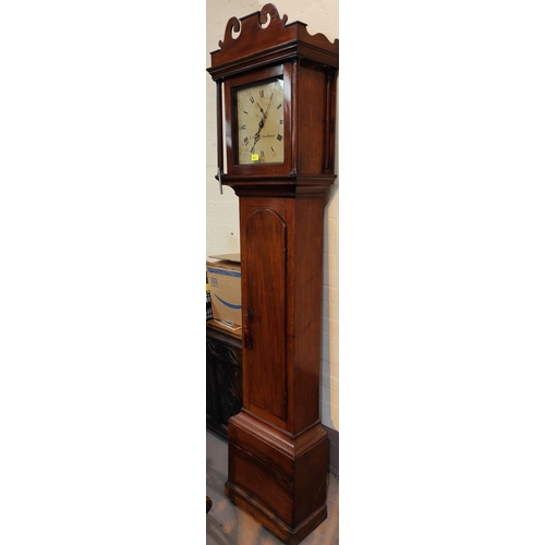 954 - A late 18th century oak longcase clock, by B Huggin Ashwellthorpe, 30 hour movement, with frett... 