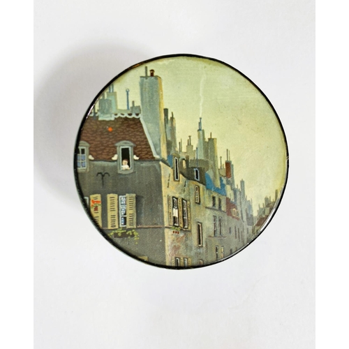 99A - A small circular hand painted box, street scene