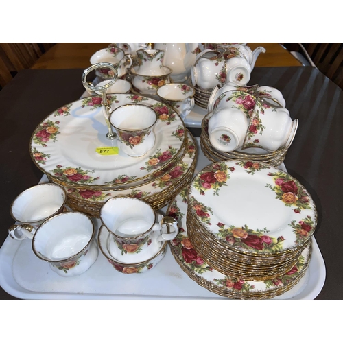 577 - A Royal Albert Old Country Rose tea, coffee, dinner and dessert set (approx. 76 pieces)