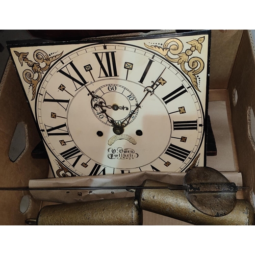 45 - An 8 day longcase movement by O. Owen, Pwllheli, painted dial with 2 weights and pendulum