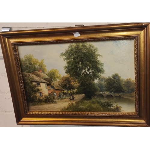 835 - F.R. Offer:  Cottage in the New Forest & On the Avon near Bath, 24 x 39cm, framed