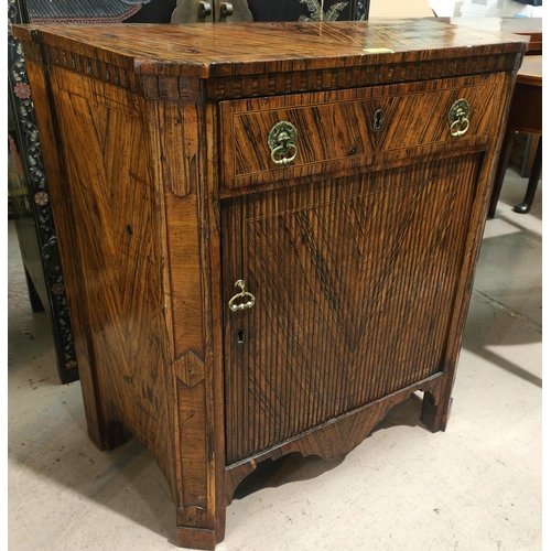 901 - An early 19th century continental rosewood side cabinet, fitted single drawer over cupboard enclosed... 