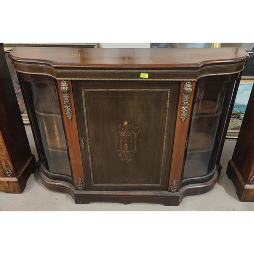 929 - A 19th century walnut 'D' end credenza with ormolu mounts and marquetry inlay, comprising 2 glazed s... 