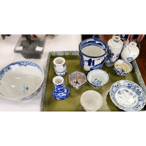 502C - 10 pieces of Chinese miniature items of blue and white porcelain etc