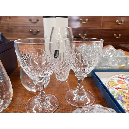 484B - A Royal Worcester fruit basket cheese platter; a selection of glassware and drinking glasses some in... 