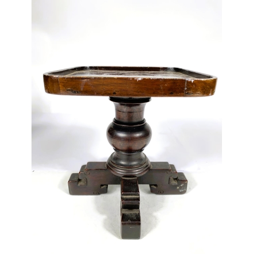 512D - A Chinese carved hardwood stand of squared form on column, ht. 17cm, top 15.5 x 15.5cm