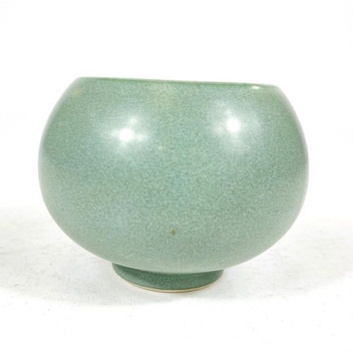 524M - A Chinese sage green ground bowl, six character mark to base, ht. 7cm