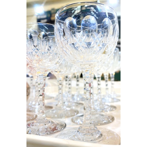 588 - A set of 5 late 19th century, early 20th century light blue slice cut stemmed glasses, 6 coupe glass... 