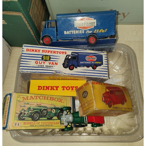 296 - Diecast Vehciles: three boxed Dinky vehicles, 451 Trojan Dunlop van, 163 Bristol coupe and Supertoys... 