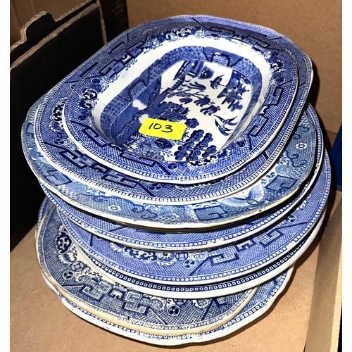 103 - A selection of 19th century willow pattern plates and dishes