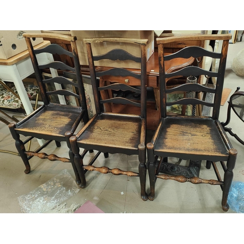 981 - A set of 3 19th century Wigan solid seat dining chairs