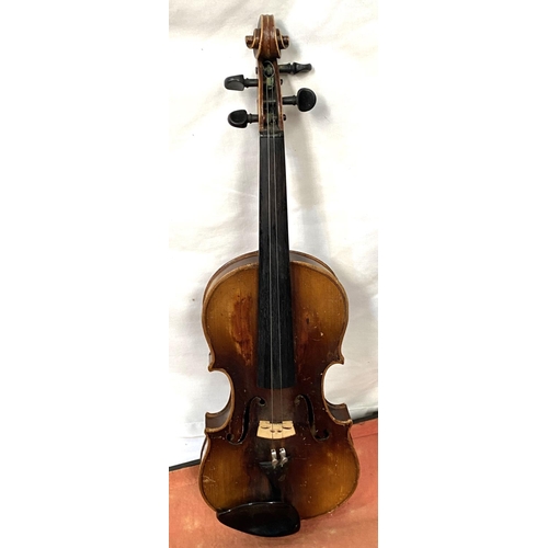 31 - A late 19th/ early 20th century two piece back violin in hard case (splits to body)