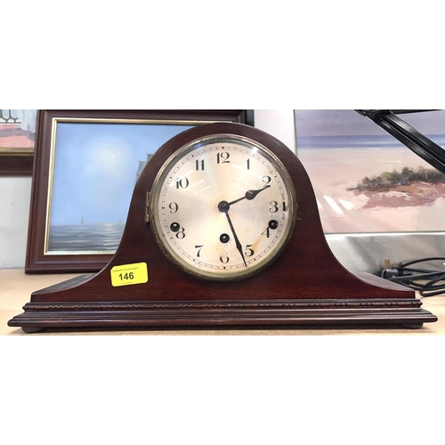 40 - A mahogany cased chiming Napoleon hat mantle clock