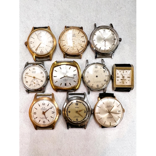 758 - A selection of gents wristwatches - including an Omega, no straps and assume all require some attent... 