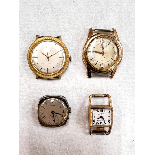 759 - 4 gents wristwatches including Rotary, Buler, Dreffa etc, no straps, (Dreffa glass a.f)