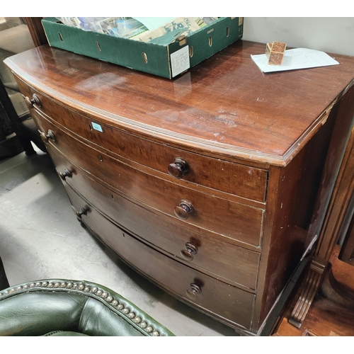 944 - A Victorian mahogany bow front chest of 4 drawers, top originally fitted as secretaire, turned handl... 