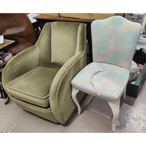 958 - An Art Deco Arm chair in green and another chair