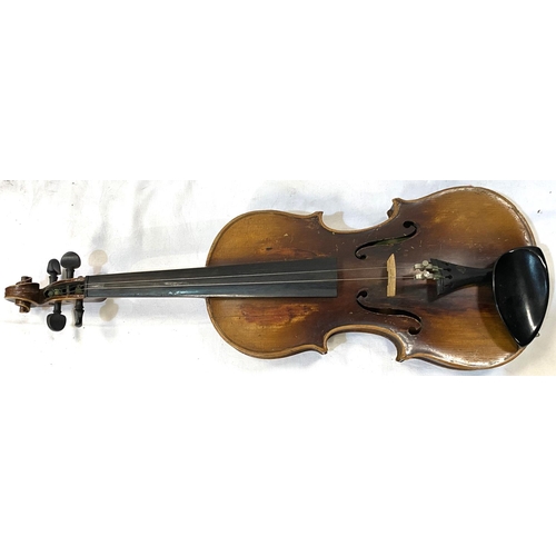 31 - A late 19th/ early 20th century two piece back violin in hard case (splits to body)