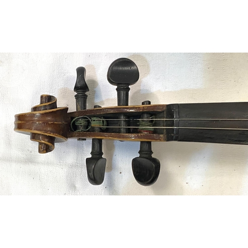 31 - A late 19th/ early 20th century two piece back violin in hard case (splits to body)