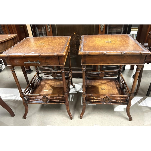 923 - A pair of 2 height bedside tables in period style bamboo effect