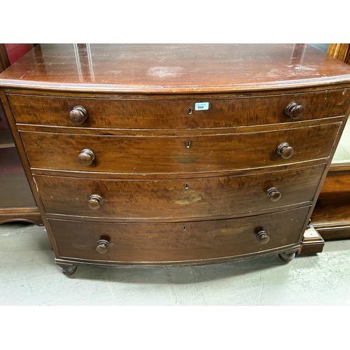 944 - A Victorian mahogany bow front chest of 4 drawers, top originally fitted as secretaire, turned handl... 