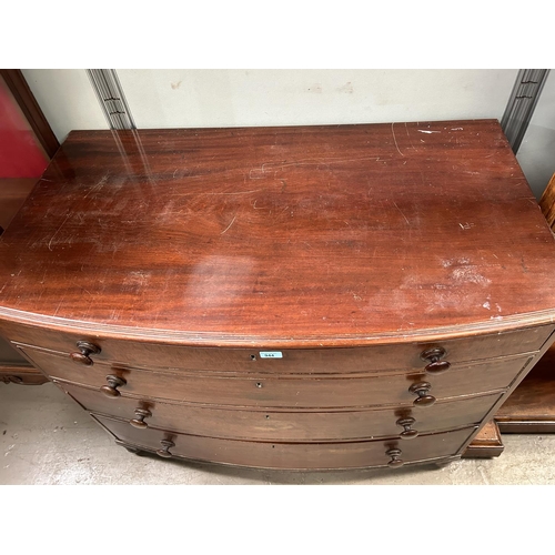 944 - A Victorian mahogany bow front chest of 4 drawers, top originally fitted as secretaire, turned handl... 