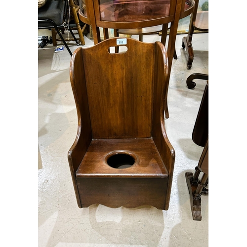 952 - A 19th century mahogany childs rocking commode chair