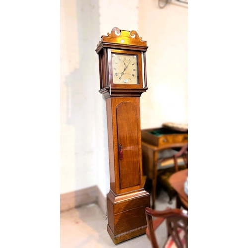 890 - A late 18th century oak longcase clock, by B Huggin Ashwellthorpe, 30 hour movement, with frett... 