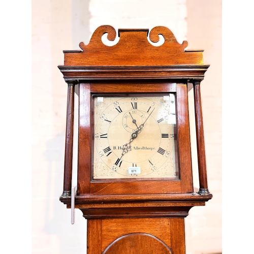 890 - A late 18th century oak longcase clock, by B Huggin Ashwellthorpe, 30 hour movement, with frett... 