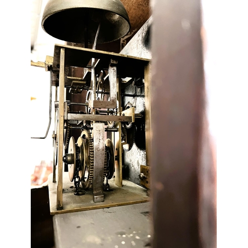 890 - A late 18th century oak longcase clock, by B Huggin Ashwellthorpe, 30 hour movement, with frett... 