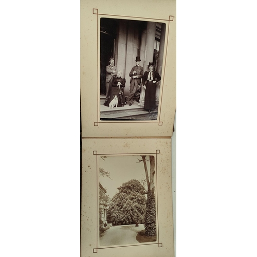 219 - A MOST INTERESTING COUNTRY ESTATE photograph album to include images of skeletons, bicycle riders, a... 