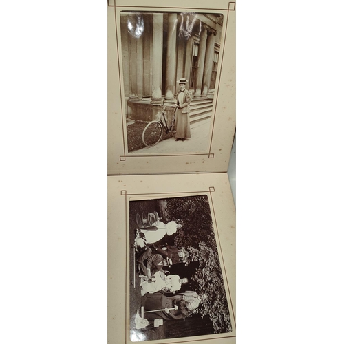 219 - A MOST INTERESTING COUNTRY ESTATE photograph album to include images of skeletons, bicycle riders, a... 