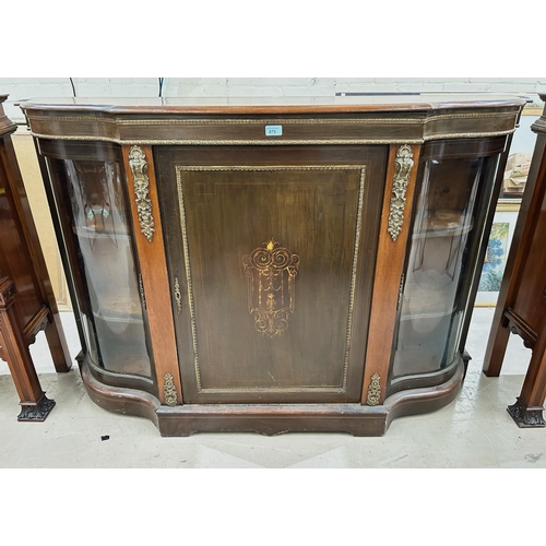 886 - A 19th century walnut 'D' end credenza with ormolu mounts and marquetry inlay, comprising 2 glazed s... 