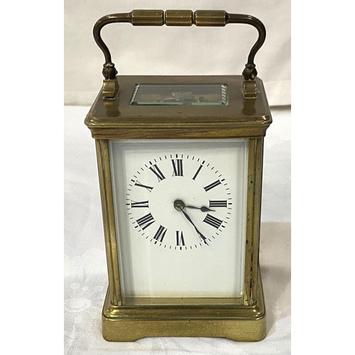 170 - A 19th century large brass carriage clock with timepiece movement, height 14cm