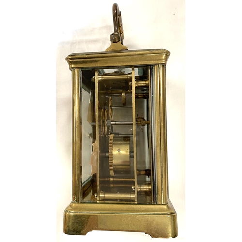 170 - A 19th century large brass carriage clock with timepiece movement, height 14cm