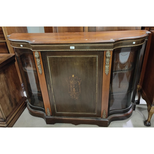 886 - A 19th century walnut 'D' end credenza with ormolu mounts and marquetry inlay, comprising 2 glazed s... 