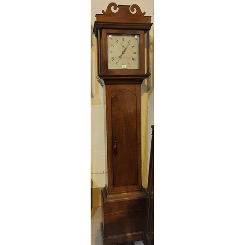 890 - A late 18th century oak longcase clock, by B Huggin Ashwellthorpe, 30 hour movement, with frett... 