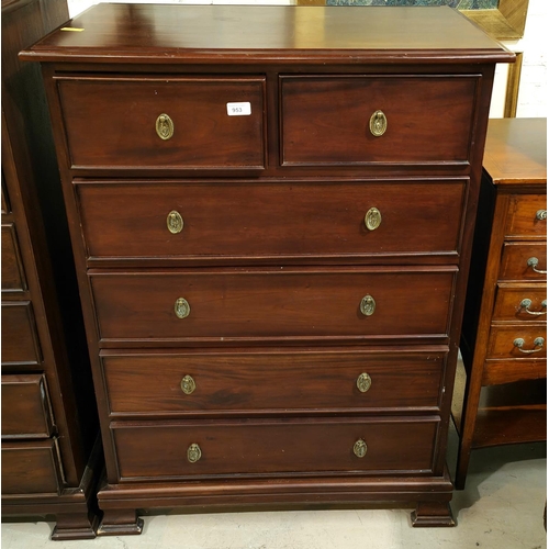 953 - A reproduction narrow mahogany chest of 6 drawers