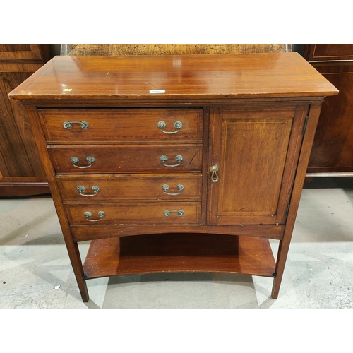 954 - An edwardian mahogany music cabinet with inlay, 4 drawers, side cupboard and undertier