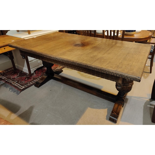 964 - An early 20th century Elizabethan style oak dining suite on carved bulbous legs comprising rectangul... 