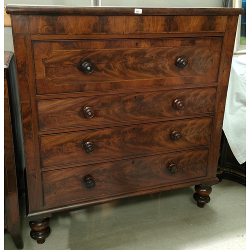 993 - A 19th century mahogany chest of 4 long drawers and concealed frieze drawer, knob handles and turned... 