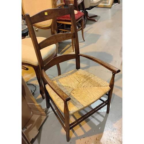 998 - A set of four good quality oak dining chairs with rush seats, turned legs etc and another similar ch... 