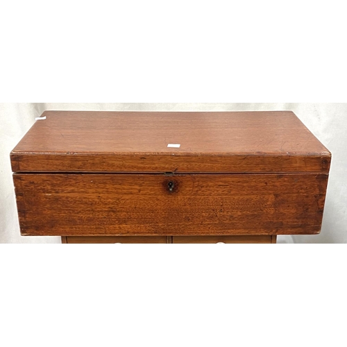 10 - A pine apprentice's chest of 3 long and 2 short drawers and a mahogany box
