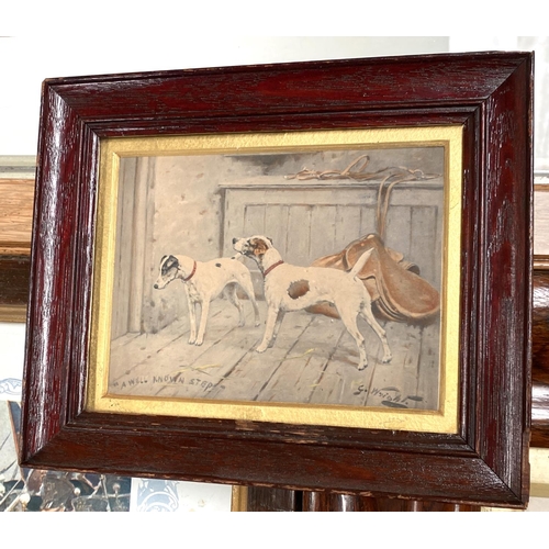 12A - A large monochrome Victorian print of gundogs, in original rosewood frames and 2 other prints