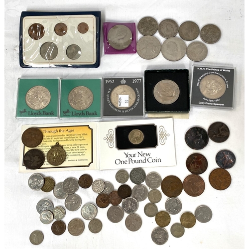 13 - A selection of mixed GB decimal and pre decimal coins including crowns